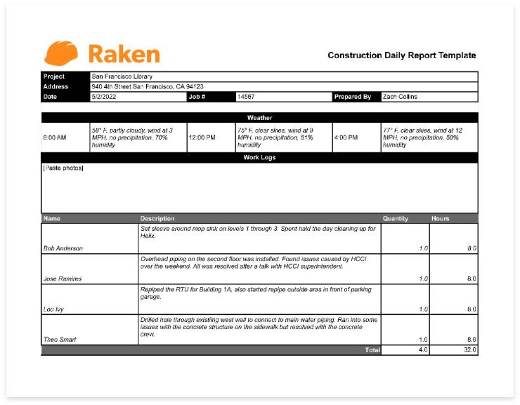 construction daily report excel template.