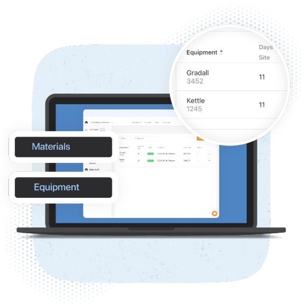material and equipment tracking shown on web app.