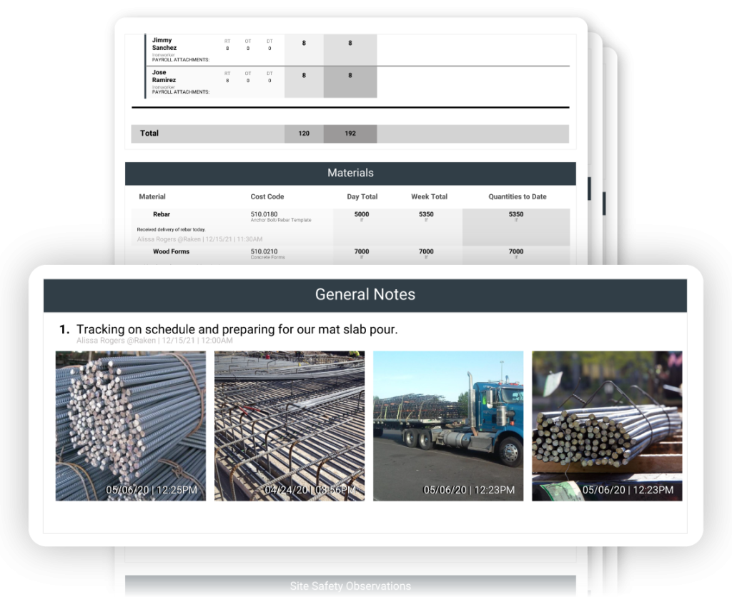 Custom note and photos attached to daily contractor report.