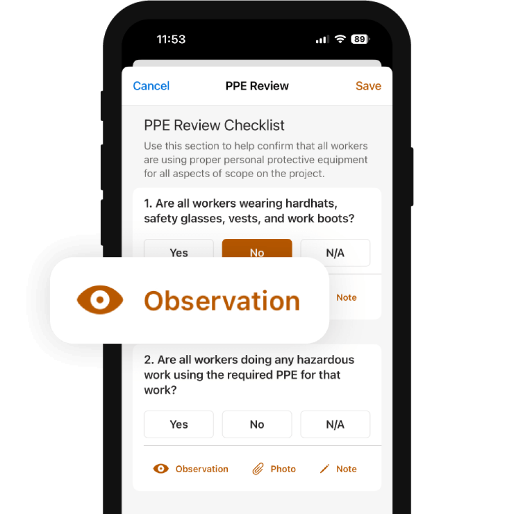 PPE Review checklist in Raken.