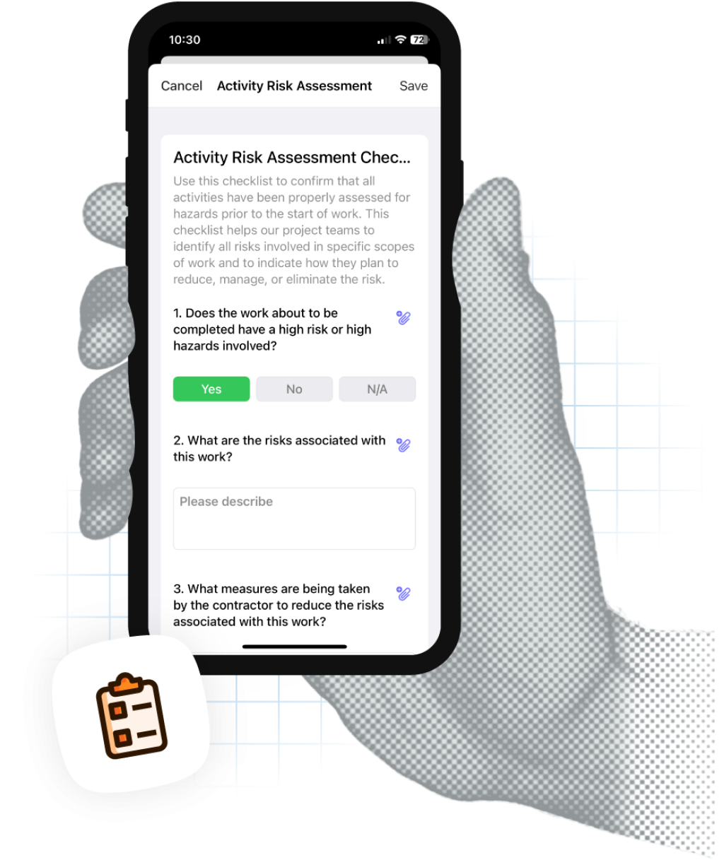 Completing a safety checklist in the Raken app.