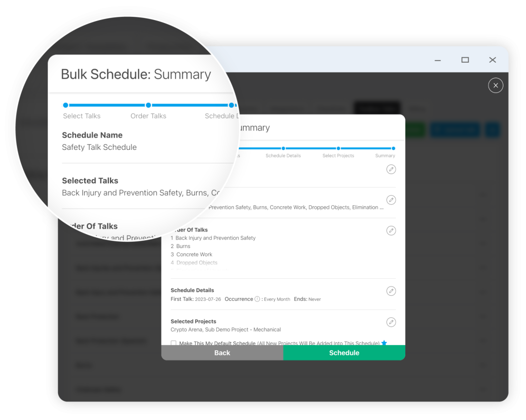 scheduling safety talks on toolbox talk app.