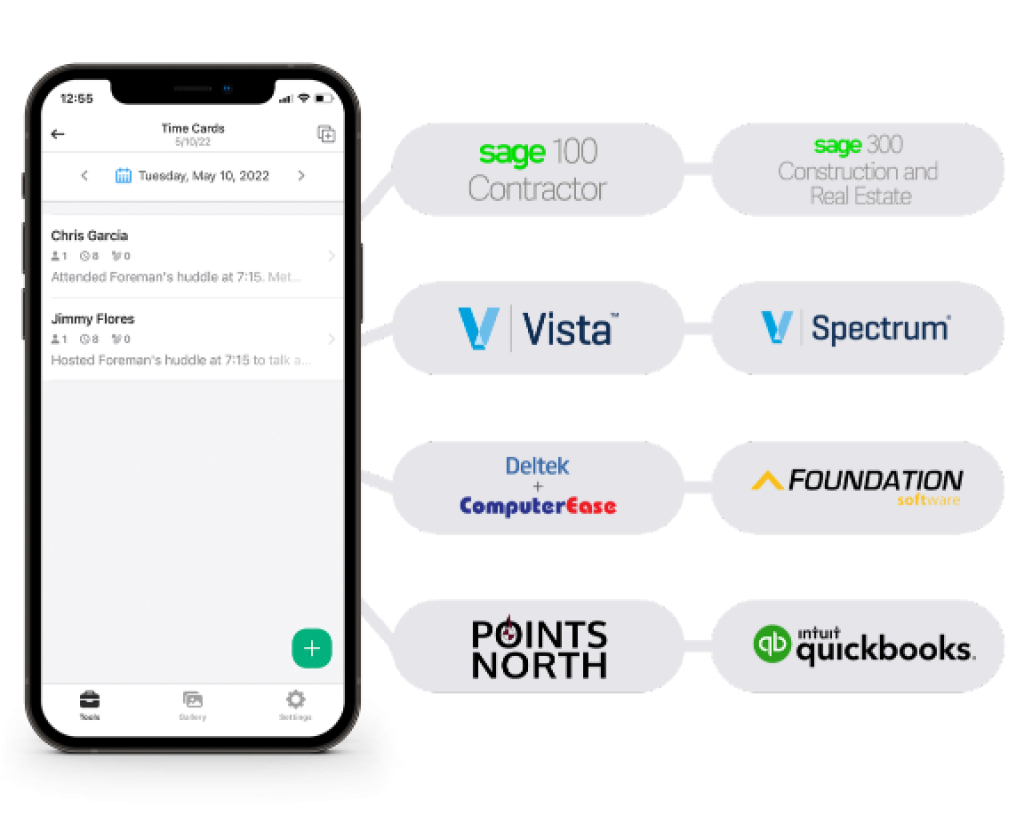 logos of accounting software Raken integrates with.
