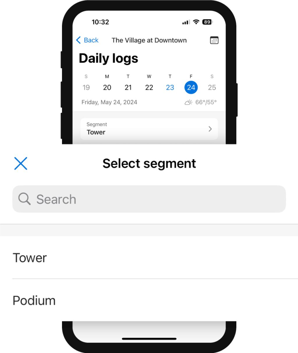Selecting a segment of your construction daily log.