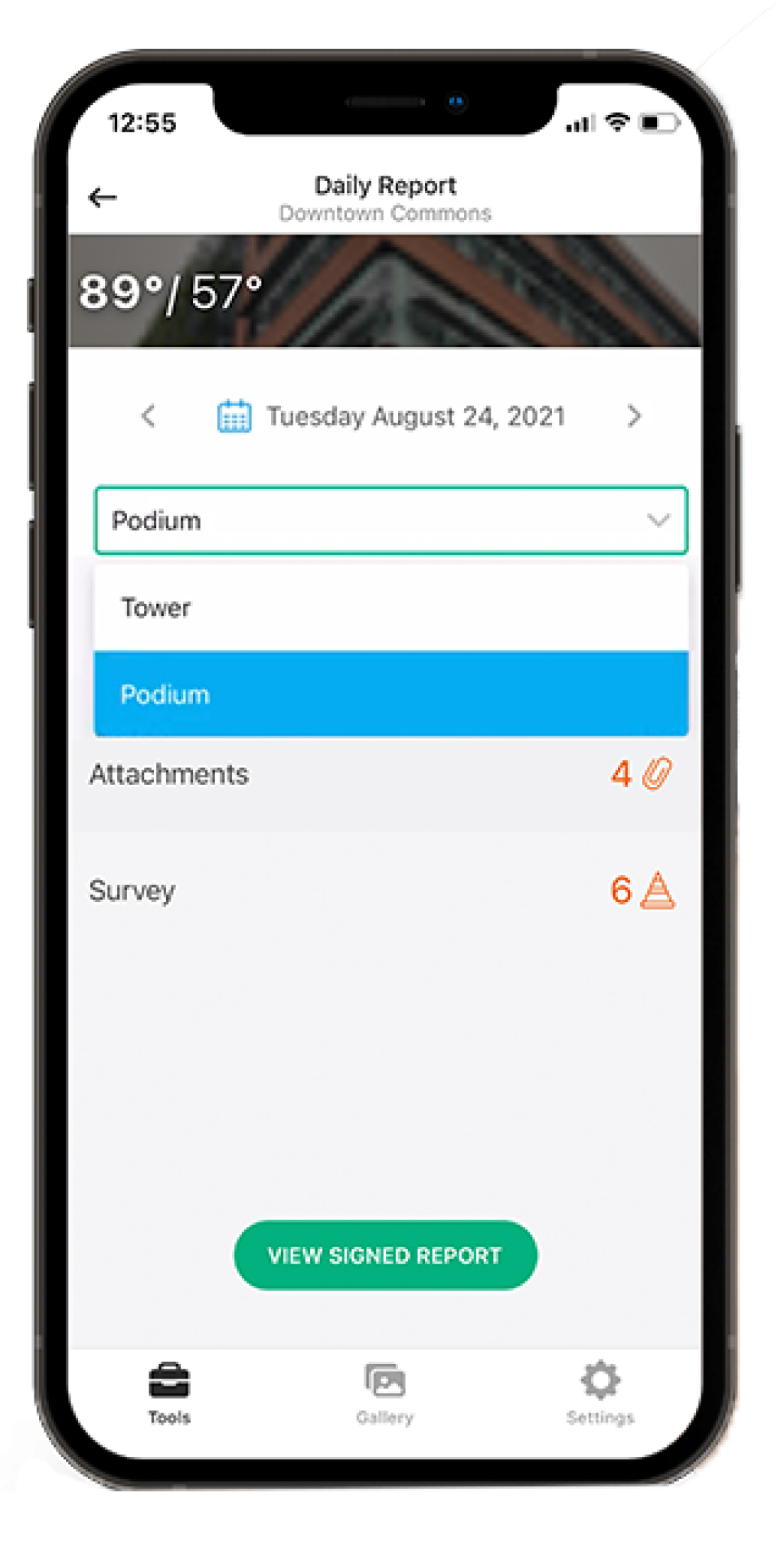 segmented daily reports in construction report app.