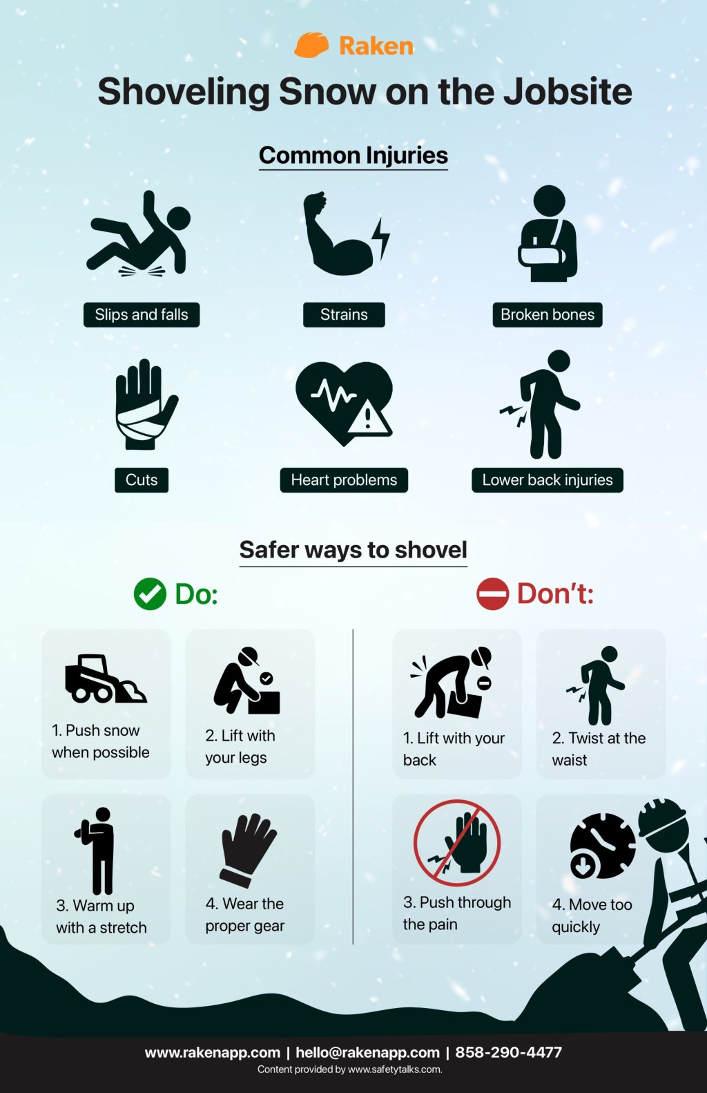shoveling snow construction safety infographic.