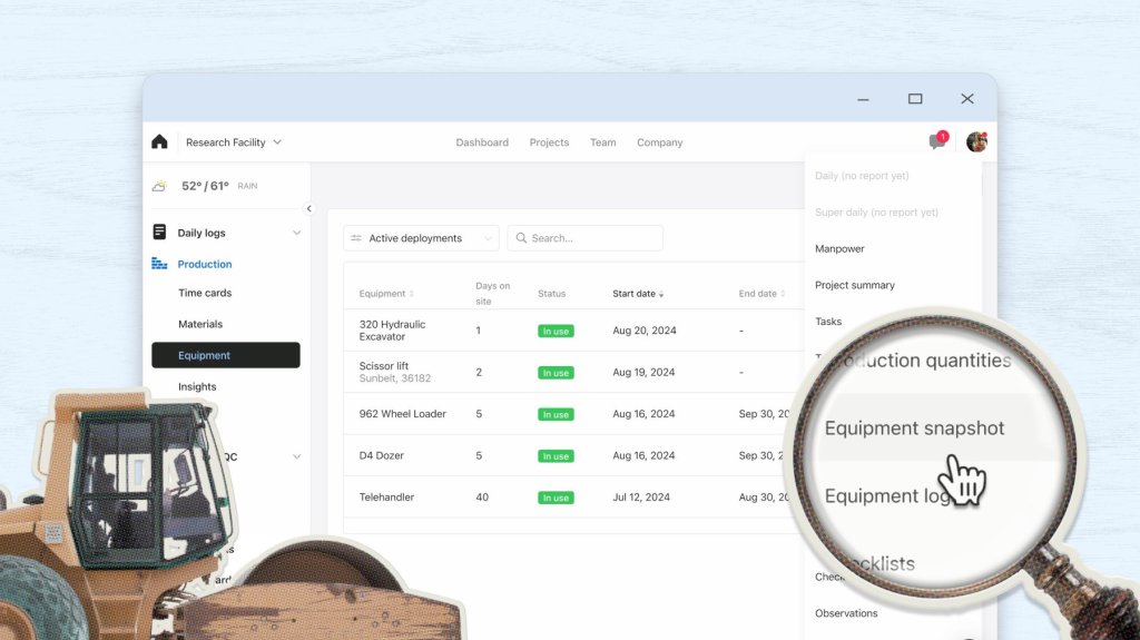 Raken construction equipment reporting tools.