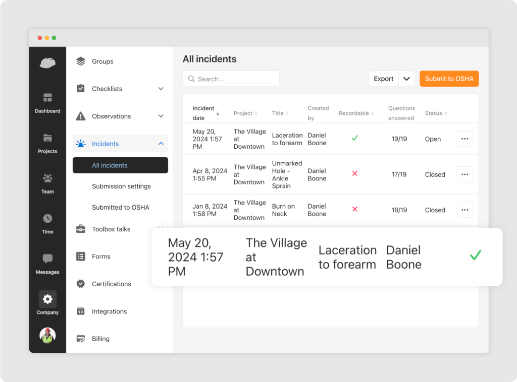 Raken construction incident reporting web app.