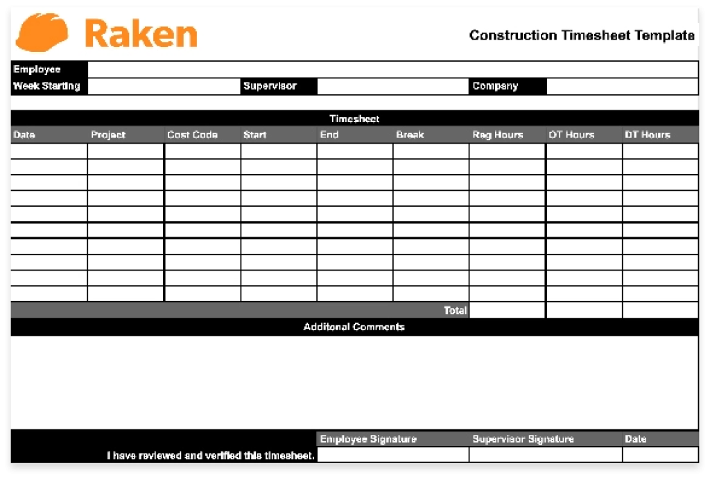 Free Construction Timesheet Template | Download Now