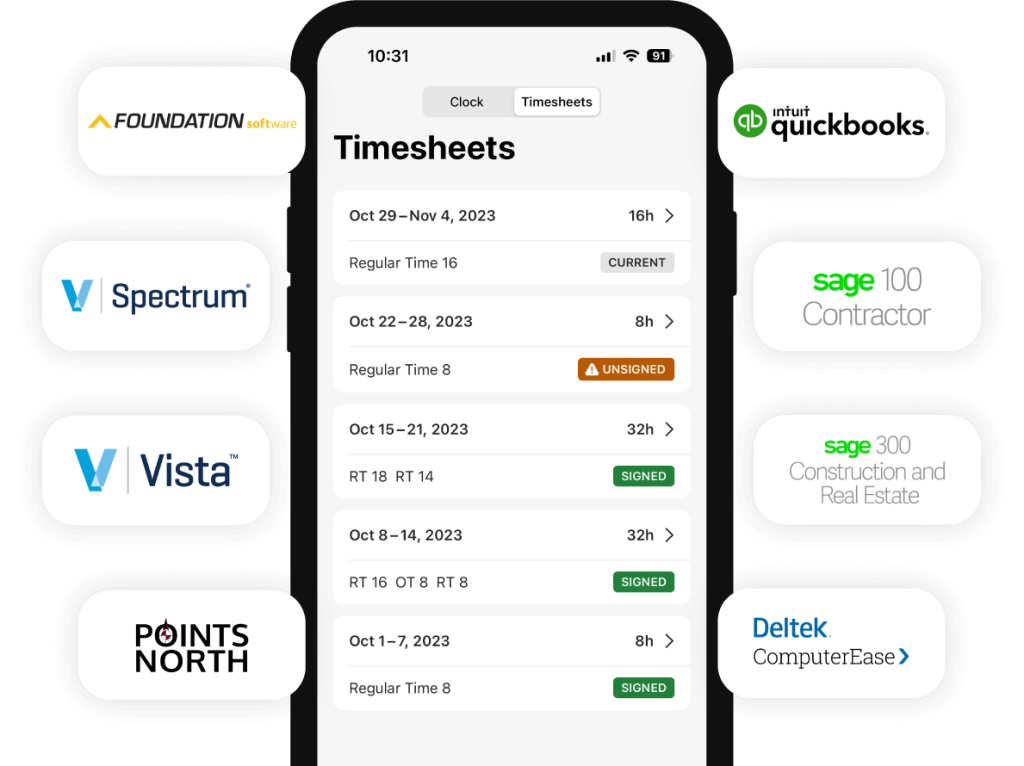 logos of accounting software Raken integrates with.