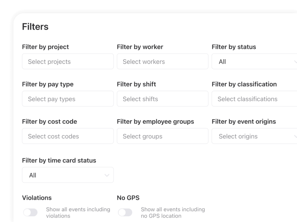 construction timesheet filters.