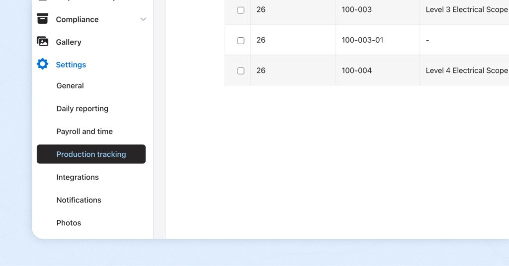 Raken production insights settings.