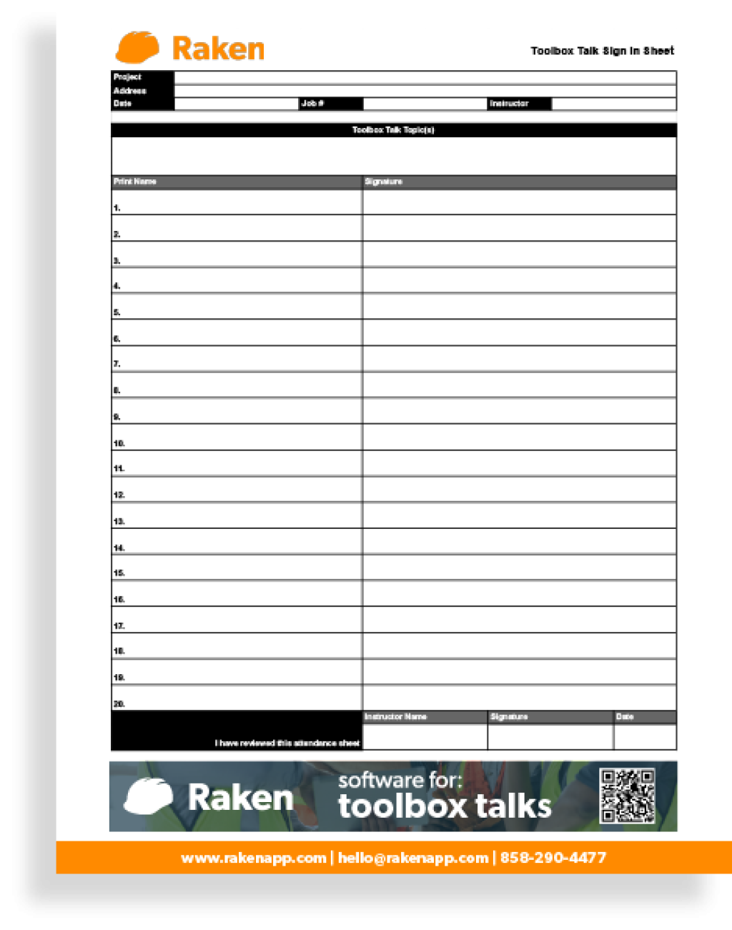 Free Toolbox Talk Sign-In Sheet Template - Raken free-toolbox-talk-sign-in-sheet-template-raken