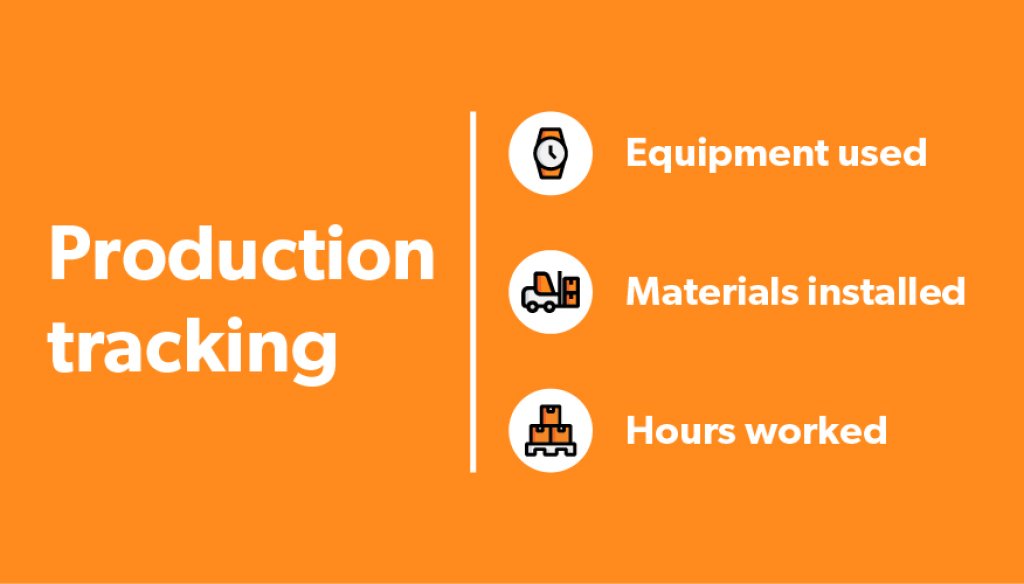 production tracking: equipment used, materials installed, and hours worked.