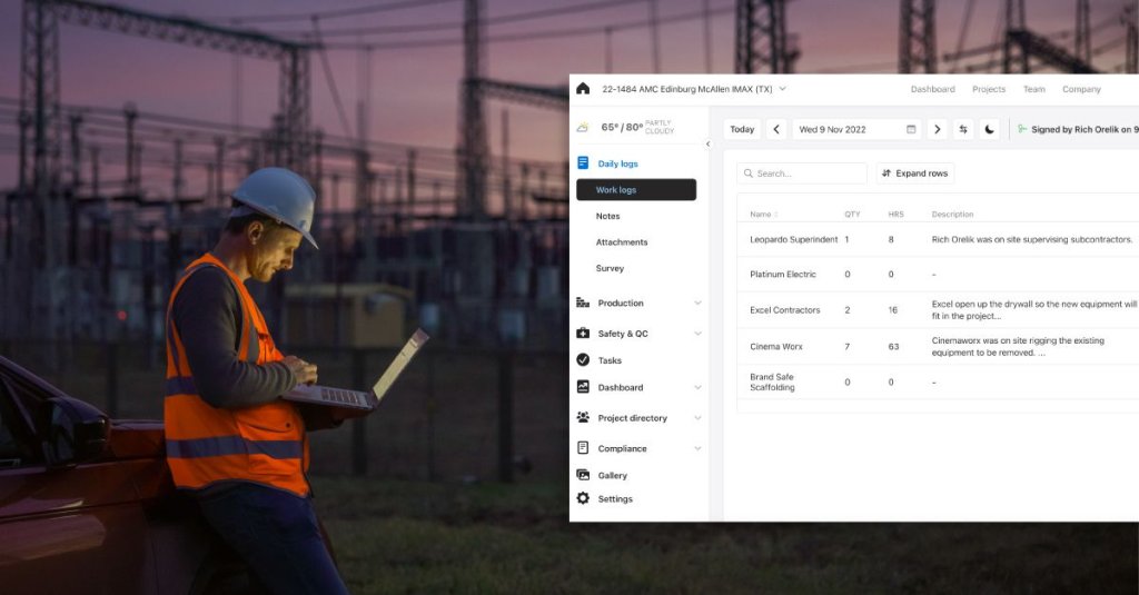 construction worker using Raken's updated web project view.