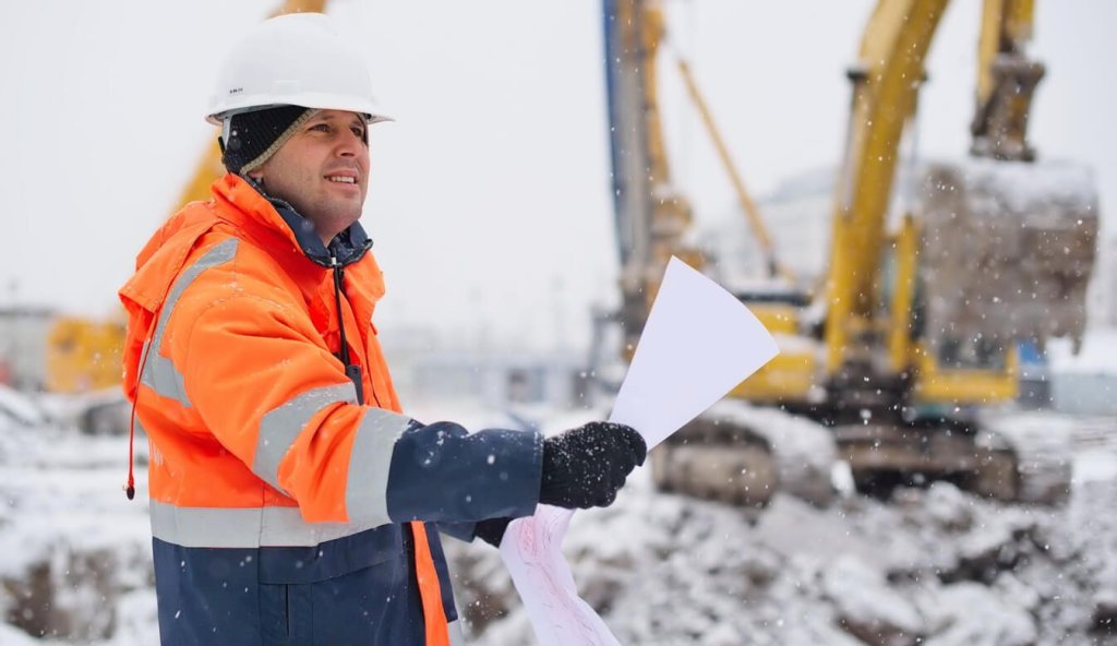 construction worker in wind chill conditions.
