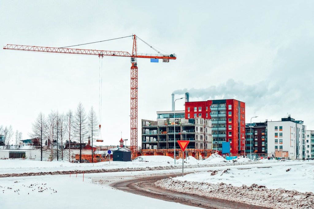 snowy construction site during winter.