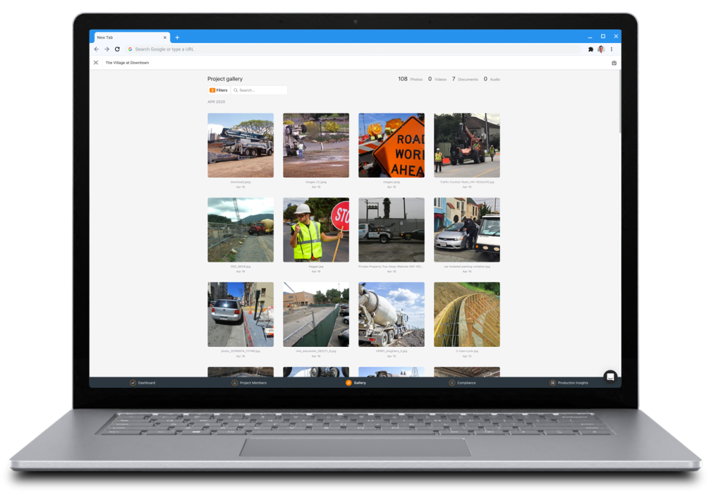 photo gallery in Raken web app on laptop.