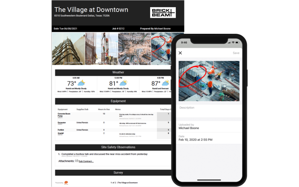 markuping up a construction site photo on mobile app and correlating daily report.
