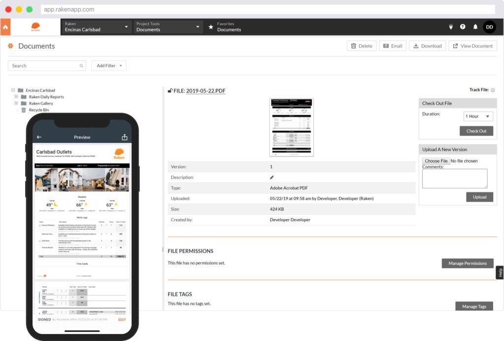 Procore and Raken daily report intergration.