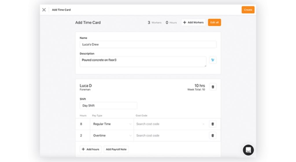 raken construction time card software screenshot.