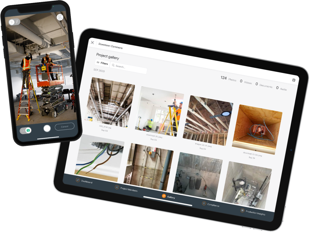 construction photos on mobile phone and tablet.