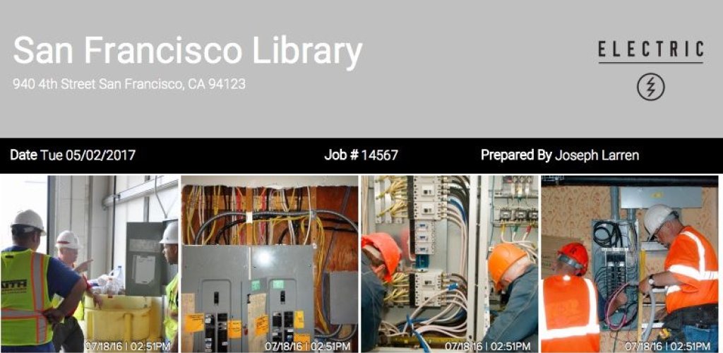 construction project info and time stamps in daily report.