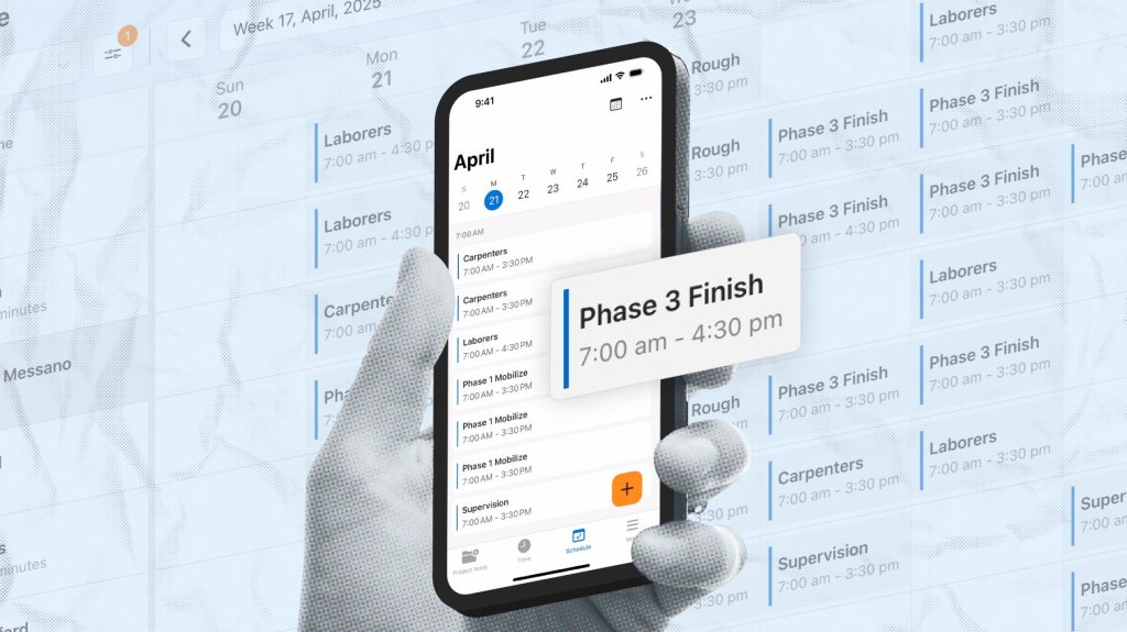 Raken construction scheduling app on mobile screen.