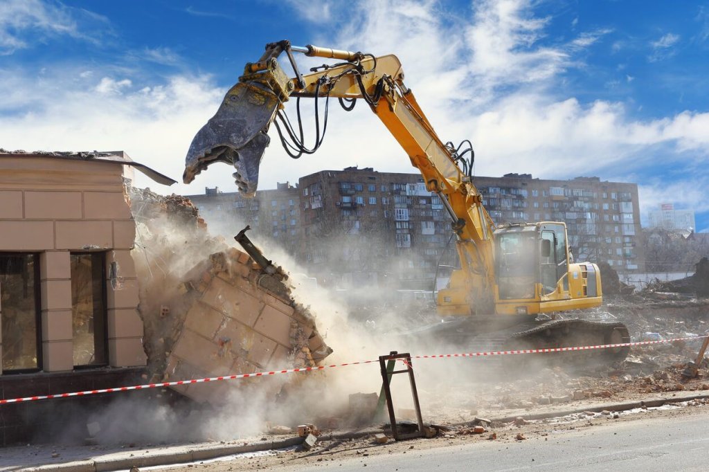 demolition on construction site.
